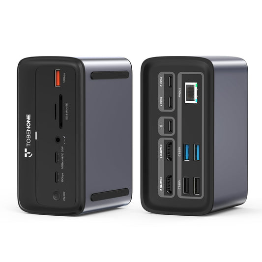 TobenONE MacBook Docking Station Dual 4K@60Hz, 16-in-2 USB C Docking Station with 2 HDMI Ports, 7 USB Ports, 100W GaN Power Supply & 20W Charging, 2.5Gbps Ethernet, for Home & Office