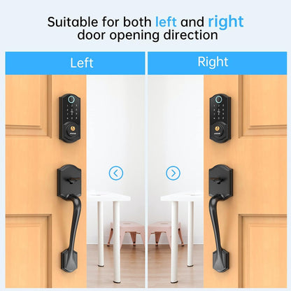 SMONET Smart Fingerprint Deadbolt Front Door Lock with Handle - Keyless Entry, Bluetooth, Digital Keypad, Auto Lock, Works with Alexa - Black