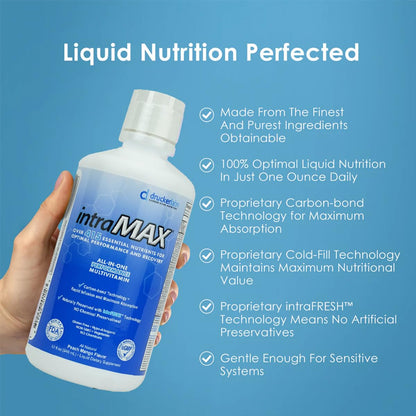 Drucker Labs - intraMAX Organic Liquid Multivitamin, Non GMO, Dairy Free, Gluten Free, Magnesium, Vitamin D, C and E, Zinc (32 oz., Peach Mango)