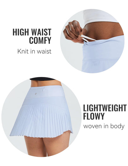 baleaf Pleated Tennis Skirt Skorts Skirts for Woman High Waisted Lightweight Athletic Golf Workout with Shorts Pockets Snow Blue Medium
