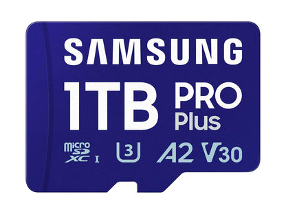 Samsung PRO Plus microSD Memory Card + Adapter, 1TB MicroSDXC, Up to 180 MB/s, Full HD & 4K UHD, UHS-I, C10, U3, V30, A2 for Android Phones, Tablets, GoPRO, DJI Drone, MB-MD1T0SA/AM, 2024