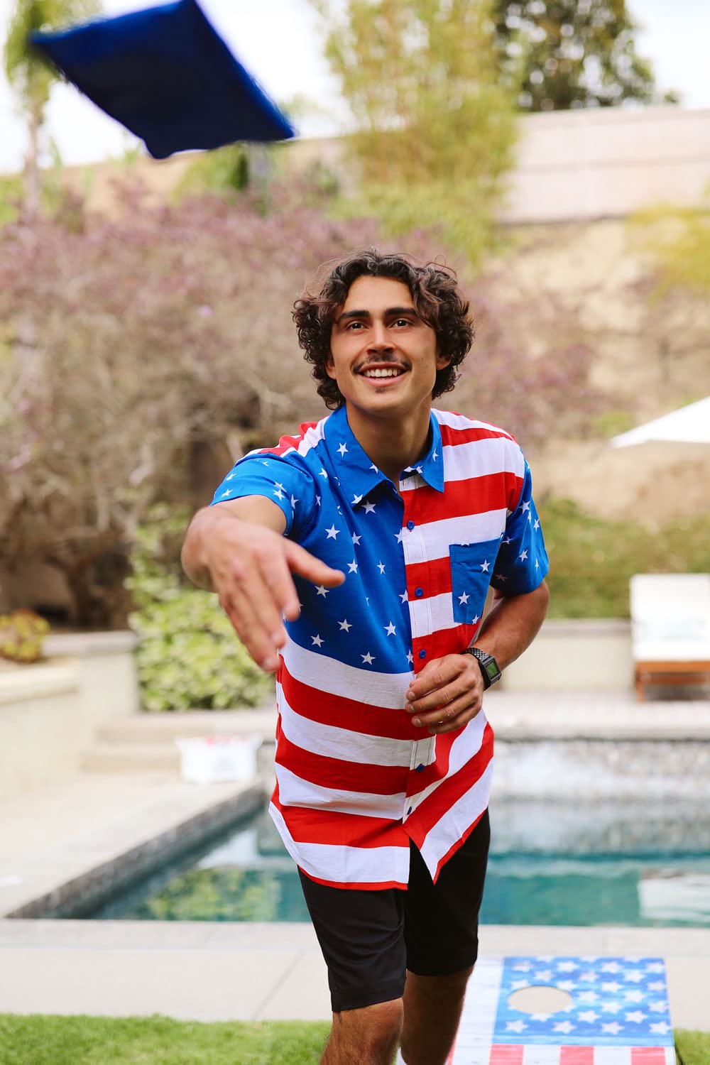 Tipsy Elves Red White and Blue American Flag Patriotic Button Down Shirt for Men Size Large