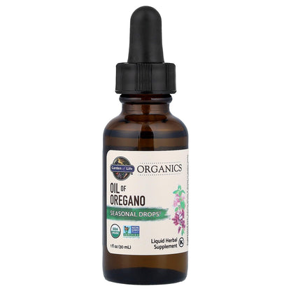 Garden of Life Organics Oil of Oregano Seasonal Drops 1fl oz (30 mL) Liquid, Concentrated Plant Based Immune Support - Alcohol-Free, Organic, Non-GMO, Vegan & Gluten Free Herbal Supplements