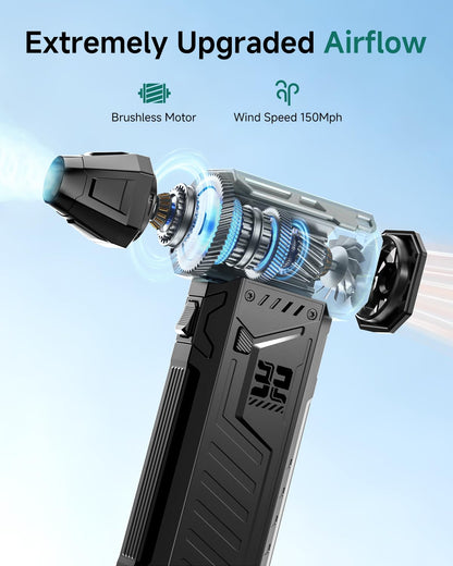 FANEAC X305 Compressed Air Duster with Extra Removeable Battery, 3-Speed Adjustable & 4 Nozzles, Ultra-Powerful 32mm 150,000 RPM BLDC, for Keyboard, Computer, House Cleaning