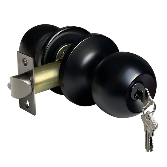 BESTTEN Keyed Entry Door Knob, Entrance Door Lock, Standard Ball, All Metal, Matte Black