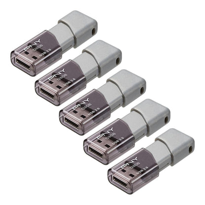 PNY 128GB Turbo Attaché 3 USB 3.0 Flash Drive 5-Pack – Grey, P-FD128X5TBOP-MP, 100MB/s, Light-Weight Durable - Data Storage and Transfer