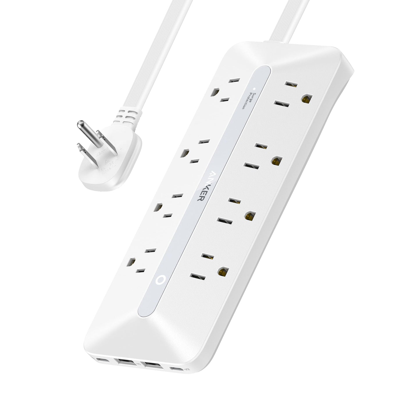 Anker Flat Plug Power Strip, 12-in-1 USB-C Power Strip with 8 AC, 2 USB-C, and 2 USB-A Ports, 5 feet Extension Cord, Slim Desk Charging Station, 900J Surge Protection, 35W Max for Home, Office, Dorm