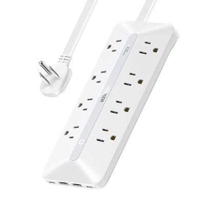 Anker Flat Plug Power Strip, 12-in-1 USB-C Power Strip with 8 AC, 2 USB-C, and 2 USB-A Ports, 5 feet Extension Cord, Slim Desk Charging Station, 900J Surge Protection, 35W Max for Home, Office, Dorm