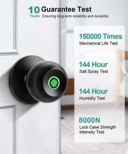 Fingerprint Door Lock, Smart Fingerprint Door Knob with Lock, Biometric Door knob with App Control & Key, Keyless Thumbprint Entry Door Lock for Bedroom, Front Door, Home, Apartment Office and Garages