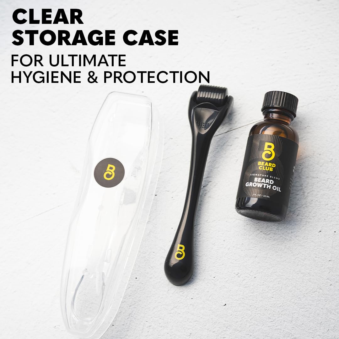 Beard Club Derma Roller & Beard Growth Oil - Microneedling Roller with 540 Titanium Coated Microneedles & Cedar, Sandalwood Beard Oil