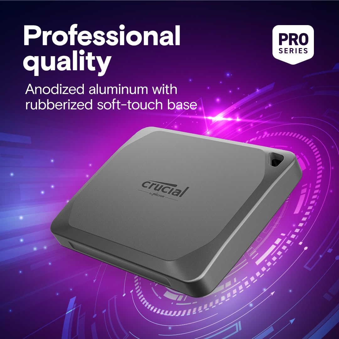 Crucial X9 Pro 2TB Portable SSD, Up to 1050MB/s Read & Write, 3.2 USB-C, External Solid State Drive, Durable Storage for PC & Mac, for Content Creators & Videogaphers, Silver - ‎CT2000X9PROSSD902