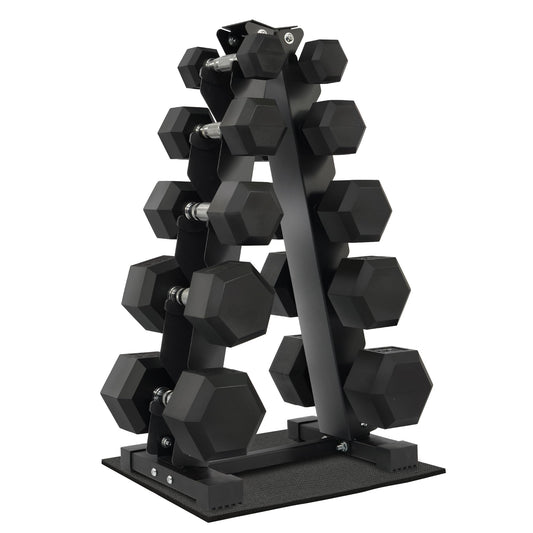 Fitvids Rubber Coated Hex Dumbbell Weight Set and Storage Rack, 100LB Set or 150LB Set, 5-20 lbs Pairs or 5-25 lbs Pairs