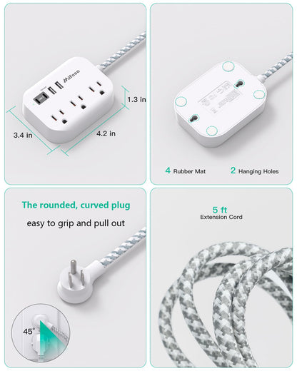 Cruise Ship Essentials - Mifaso Power Strip with USB Ports, 5Ft Flat Extension Cord with Multiple Outlets, USB Charging Station with Non Surge Protector for Cruise Ship, Travel, Dorm Room Essentials