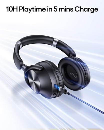 TAGRY Active Noise Cancelling Headphones 100H Playtime Wireless Over Ear Bluetooth Headphones Fast Charging Earphones with Deep Bass Comfort Light Weight Headsets for Travel Home Office PC Black