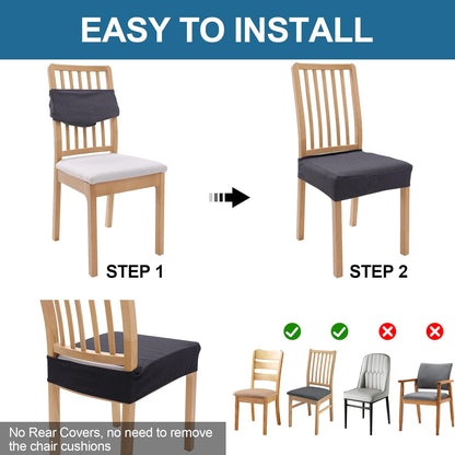 Smiry Waterproof Seat Covers for Dining Room Chairs Set of 6, Stretch Jacquard Removable Washable Chair Seat Slipcovers Protector, No Rear Covers, Dark Grey
