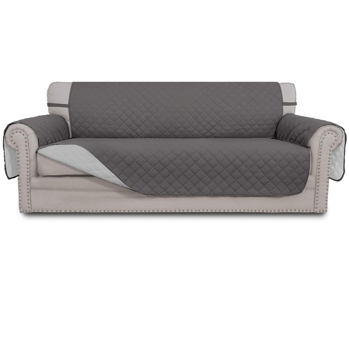 Easy-Going 4 Seater Sofa Slipcover Reversible Sofa Cover Water Resistant Couch Cover with Foam Sticks Elastic Straps Furniture Protector for Pets Children Dog Cat (XX-Large, Gray/LightGray)