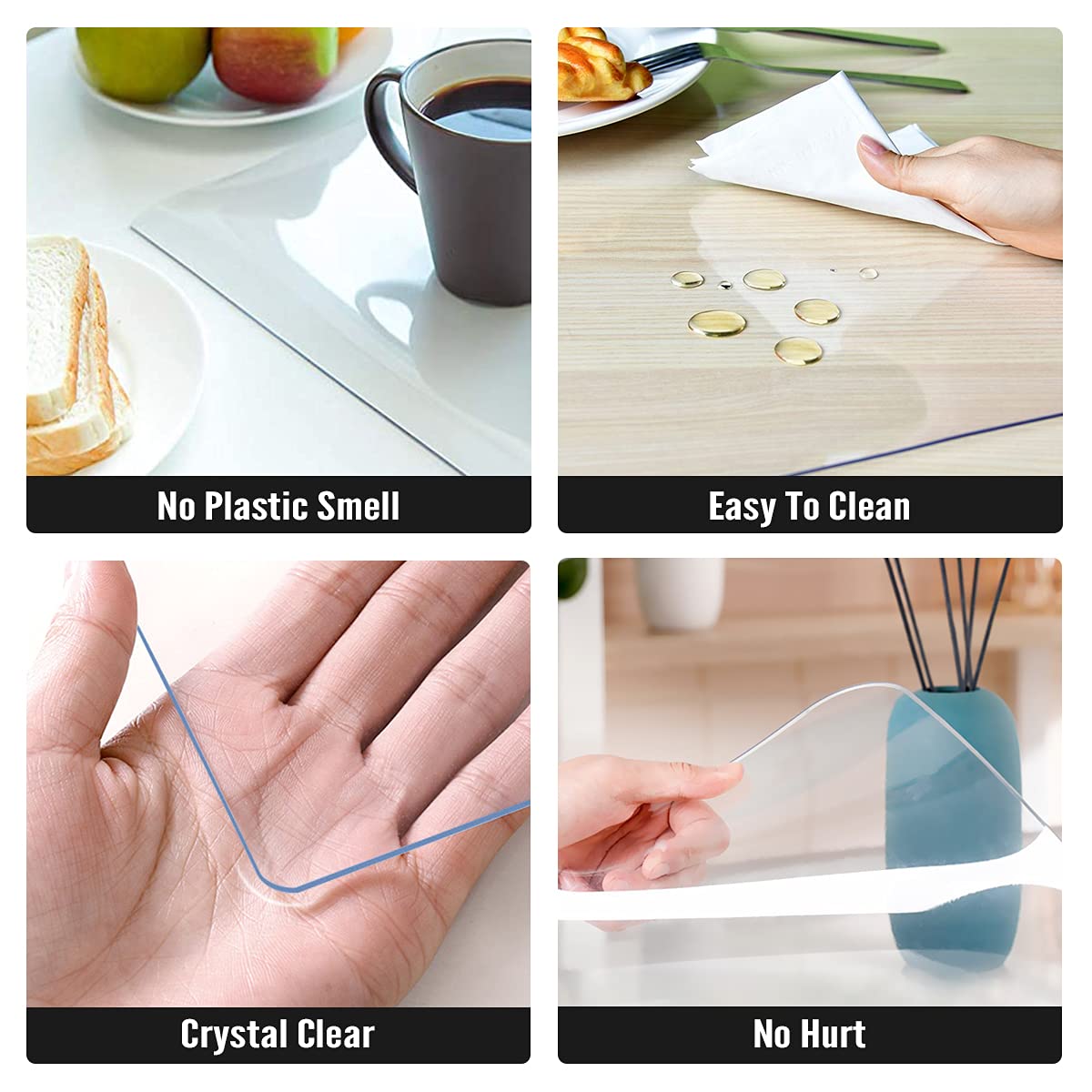 Royhom Clear Table Cover Protector 2mm Thick, 17 x 24 Inch Clear Plastic Table Cover Protector, PVC Desk Mat, Easy to Clean, Waterproof Tablecloth for Kitchen, Dinning Room