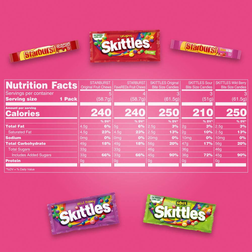 SKITTLES & STARBURST Assorted Candy Variety Pack, Halloween Party Candy Pack, 37.05 oz (18 Count) Bulk Box