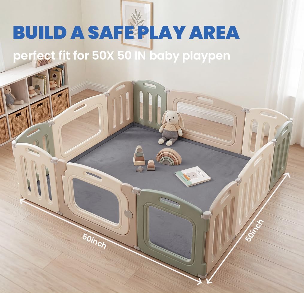 Huloo Sleep Ultra Soft Baby Play Mat for Floor,1.3" Thick Elasti-Foam 50x50 Playpen Mat for Toddlers Infant kids,Non-Slip Backing Safe for Crawling&Tummy Time,Tatami Style (Dark Grey)