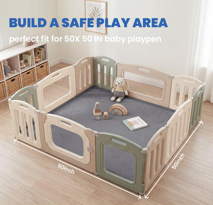 Huloo Sleep Ultra Soft Baby Play Mat for Floor,1.3" Thick Elasti-Foam 50x50 Playpen Mat for Toddlers Infant kids,Non-Slip Backing Safe for Crawling&Tummy Time,Tatami Style (Dark Grey)