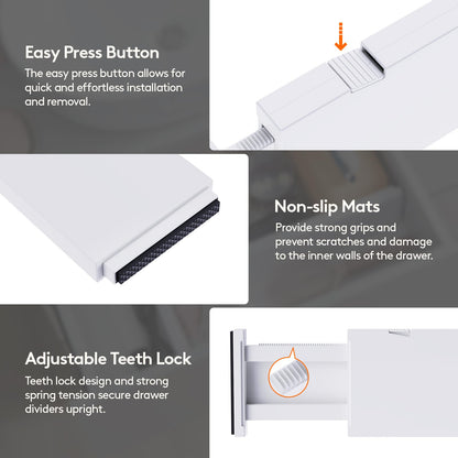 Lifewit 12 Pack Drawer Dividers 4" High,11-17" Adjustable Dresser Drawer Organizers for Clothes, Expandable Dresser Separators in Bedroom/Bathroom/Kitchen/Vanity/Office Organization and Storage, White