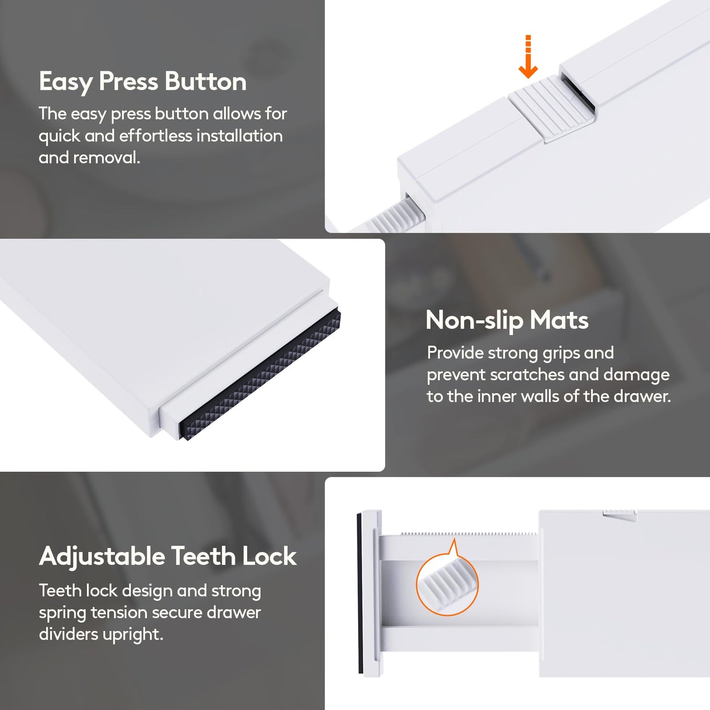 Lifewit 5 Pack 4" High Drawer Dividers 28-43.5cm/11-17" Adjustable Drawer Organizer for Clothes/Utensils, Expandable Drawer Separator in Dresser/Kitchen/Bedroom/Office Organization & Storage White