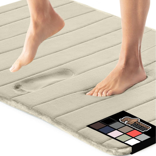 GORILLA GRIP Memory Foam Bathroom Rug, 60x24 Champagne, Soft Absorbent Comfortable Bath Mat, Dots on Underside, Machine Wash Bathmat, Cushioned Shower Floor Carpet Rugs, Room Decor Accessories