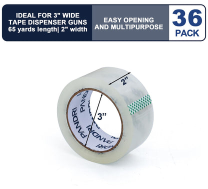PANDRI Packing Tape, 36 Rolls Heavy Duty Clear Packaging Tape for Shipping Packaging Moving Sealing, 2 inches Wide, 65 Yards Per Roll, Total 2340 Yards