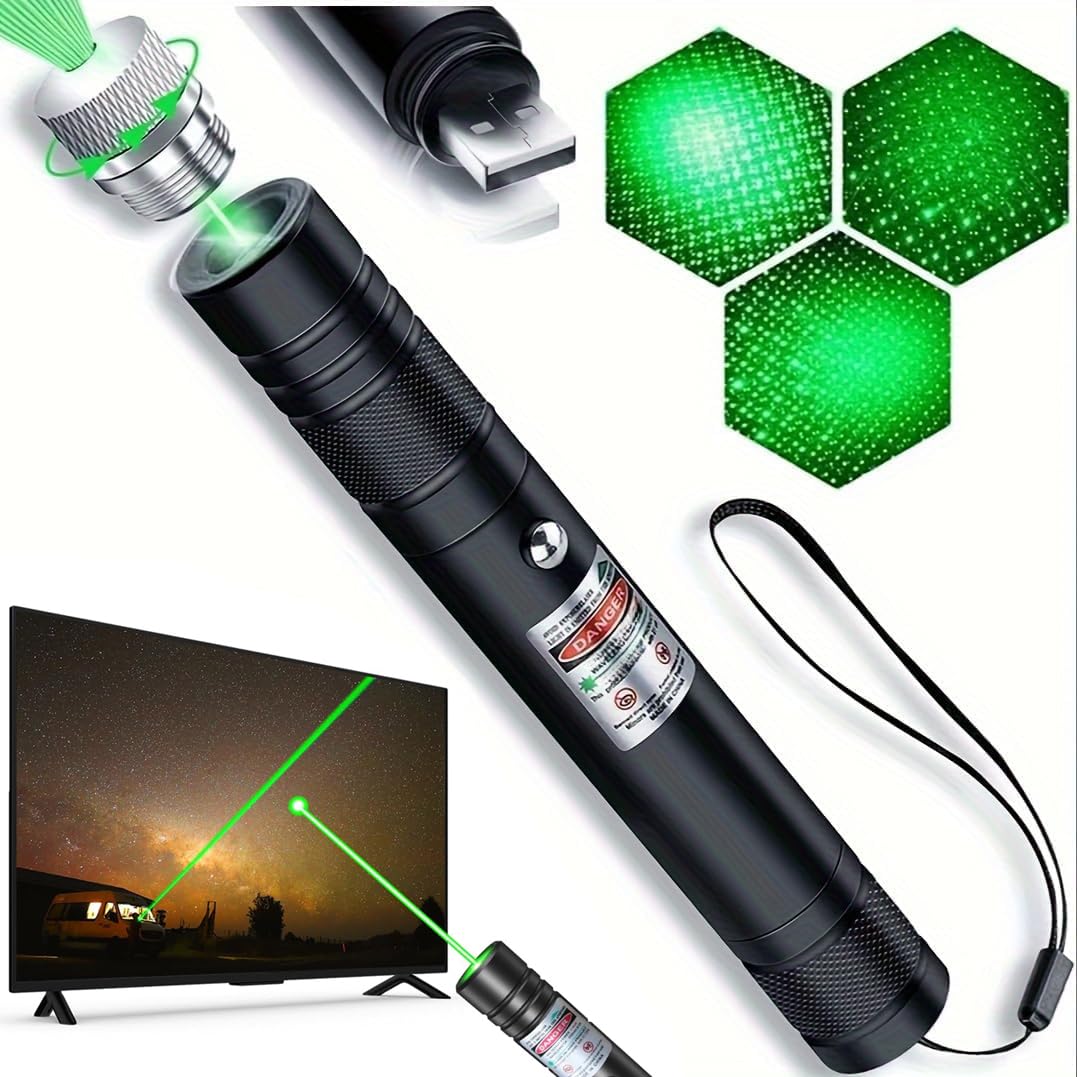 Damflew Green Laser Pointer High Power Pen - Long Range Rechargeable Laser Beam, USB Charging for Hiking, Presentations & Outdoor Use (Professional-Grade Green Light)