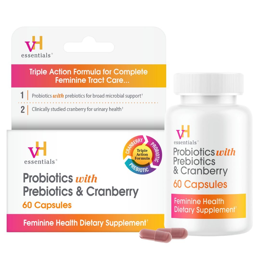 vH Essentials Probiotics for Women with Prebiotics, Cranberry & Vitamin C - 60 Capsules (30 Day Supply) - Women's Probiotics Support Gut Balance, Feminine Health & Urinary Tract Health for Women