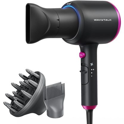 Wavytalk Professional Hair Dryer with Diffuser, 1875W Blow Dryer Ionic Hair Dryer for Women with Constant Temperature, Hair Dryer with Ceramic Technology Fasting Drying Light and Quiet, Black