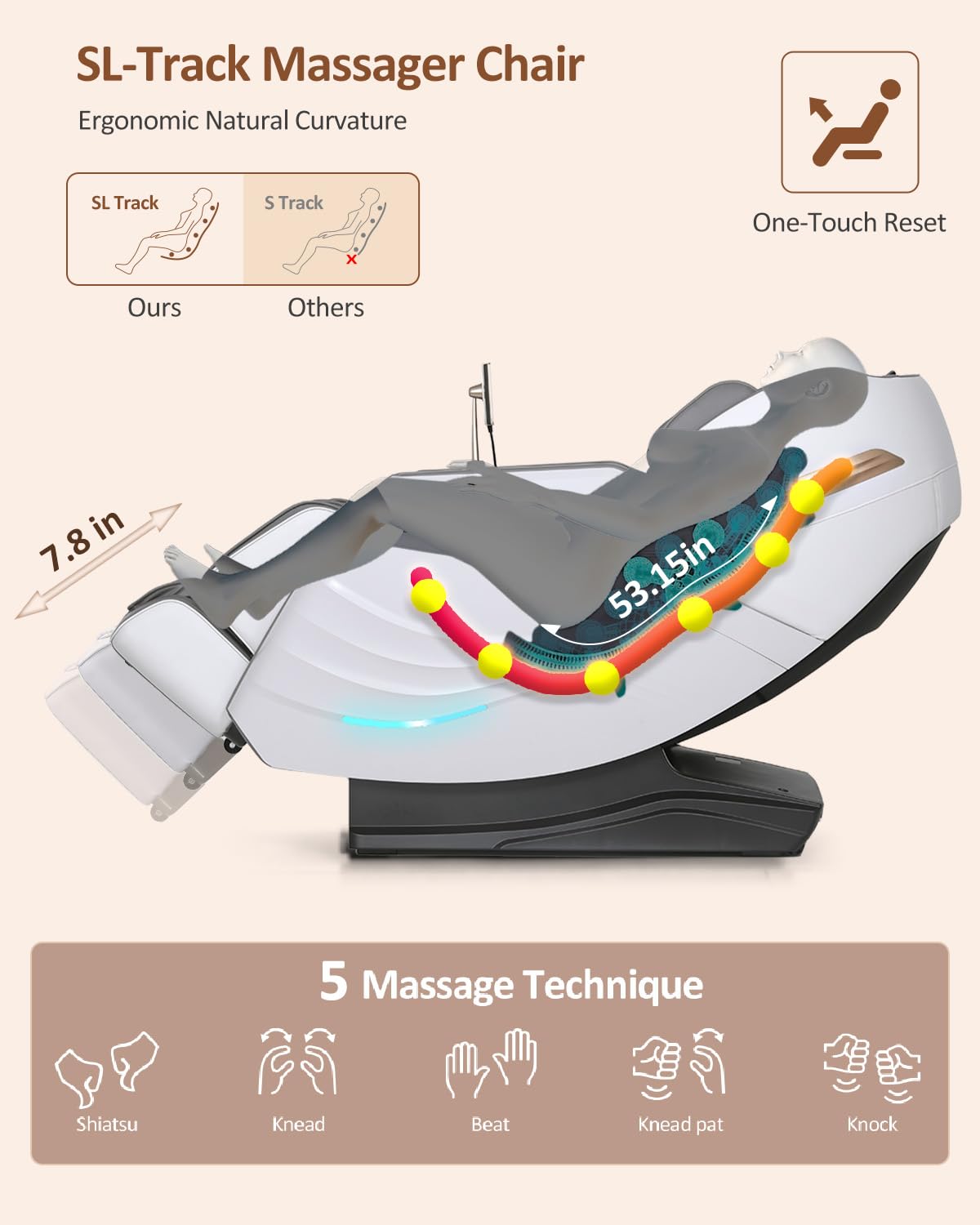 RELX 2025 Massage Chair Full Body, 20 Modes Zero Gravity SL-Track Shiatsu Massage Chair Built-in Heat System, Airbag Massage with Body Scan, Deep Yoga Stretch, Calfrest Extension and AI Control(White)