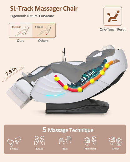 RELX 2025 Massage Chair Full Body, 20 Modes Zero Gravity SL-Track Shiatsu Massage Chair Built-in Heat System, Airbag Massage with Body Scan, Deep Yoga Stretch, Calfrest Extension and AI Control(White)
