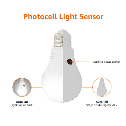 Amazon Basics A19 Dusk to Dawn Sensor LED Outdoor Light Bulb, 60W Equivalent, Energy-Efficient 9W, Daylight White, 2700K, E26 Base, 10,000 Hours, 2 Count (Pack of 1)