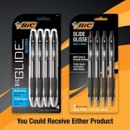 BIC Glide Bold Retractable Ball Point Pen, Bold Point (1.6mm), Black, Great For Everyday Use, 4-Count