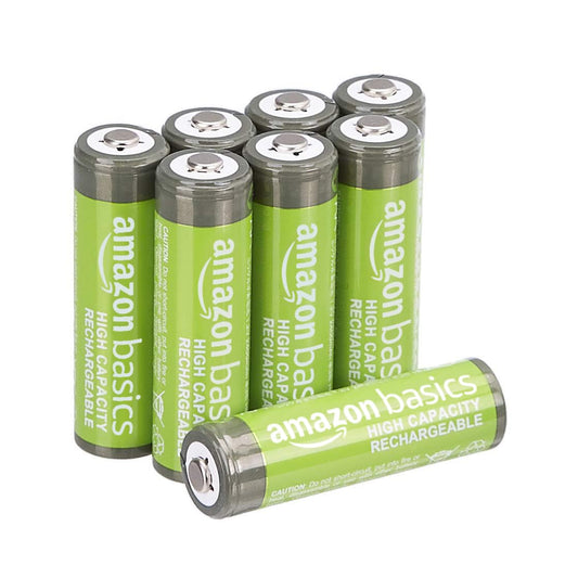 Amazon Basics Rechargeable AA NiMH High-Capacity Batteries, 2400 mAh, Pre-Charged, Recharge up to 400x, 8-Pack