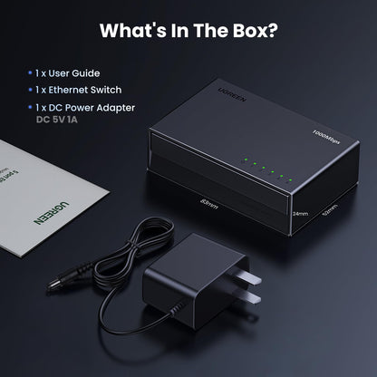 UGREEN Ethernet Switch, 5 Port Gigabit Ethernet Splitter, Plug & Play, Wall Mount & Desktop Network Switch Hub, Unmanaged, Compact, with LED, Fanless Quiet, for Internet Cable, Laptop, Router, NAS