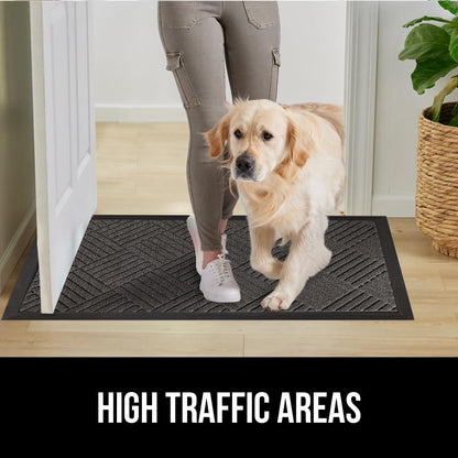 GORILLA GRIP 100% Waterproof All-Season WeatherMax Doormat, Durable Natural Rubber, Stain and Fade Resistant, Low Profile, Indoor Outdoor Door Mats, Easy Clean Patio Entrance Mat, 17x29, Gray Diamond