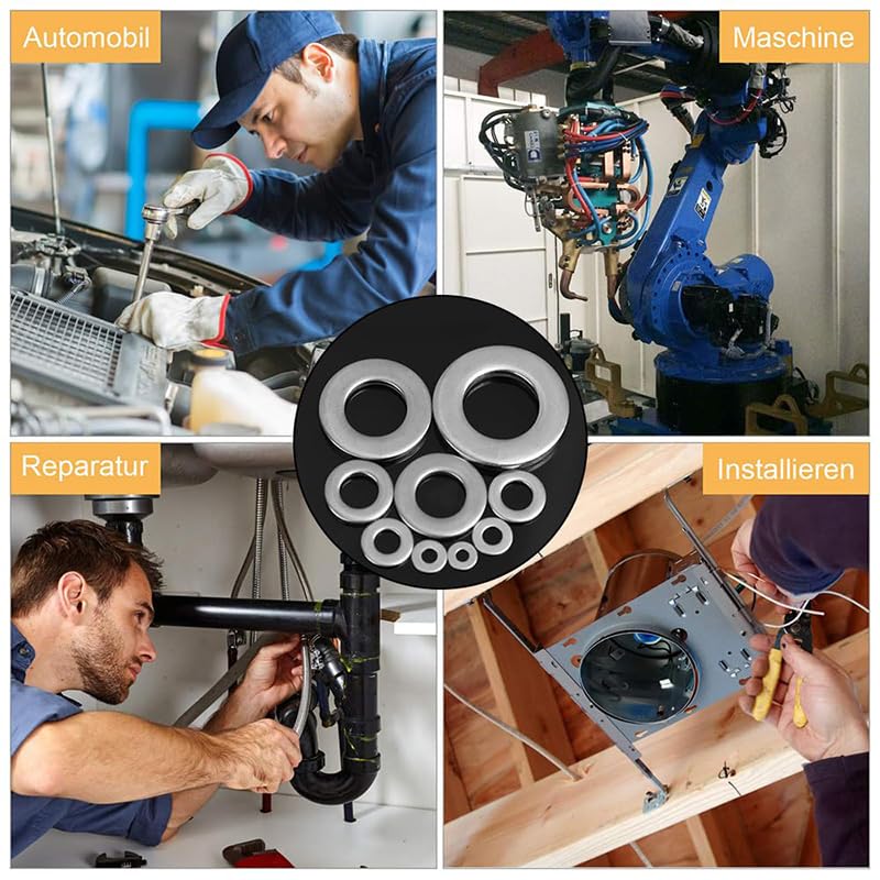 105Pcs 304 Stainless Steel Flat Washers, Fender Washers Assortment Kit 6 Sizes (M3-M10) for Screws Bolts Large and Small Hardware for Various Home Industrial Automotive,Silver