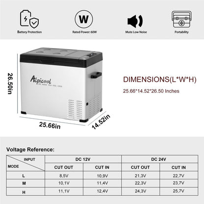 Alpicool C50 Portable Refrigerator 47 Quart(44.4Liter) 12 Volt Car Freezer for Vehicle, Truck, RV, Boat, Mini Fridge Freezer for Travel, Outdoor, Home -12/24V DC and 110-240V AC (Black and Silver)