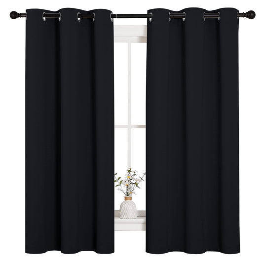 NICETOWN Halloween Pitch Black Solid Thermal Insulated Grommet Blackout Curtains/Drapes for Bedroom Window (2 Panels, 42 inches Wide by 63 inches Long, Black)