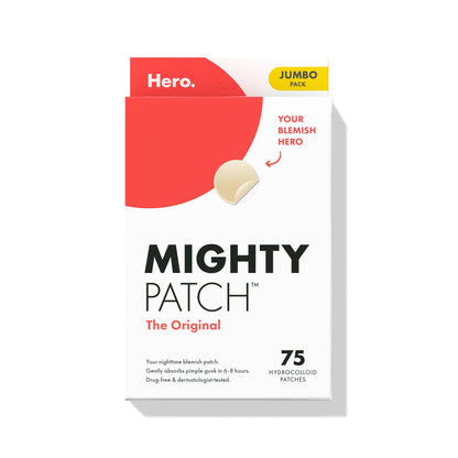 Mighty Patch Original Patch from Hero Cosmetics - #1 Hydrocolloid Acne Pimple Patches for Face, Shrinking Zits & Whiteheads in 1 Use, Nighttime Spot Pimple Stickers for Face, 75 Count
