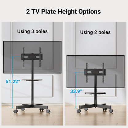 PERLESMITH Mobile TV Stand for 23-60 Inch LCD LED Flat/Curved Screen TVs, Tilt TV Cart Holds up to 88Lbs, Portable TV Stand with Laptop Shelf, Rolling TV Floor Stand Max VESA 400x400mm (PSTVMC06)