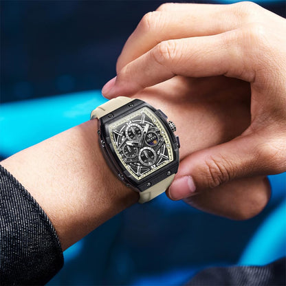 OLEVS Men Wrsit Watches White Luxury Square Watch Chronograph Analog Quartz Moon Phase Watch for Man Relojes De Hombre