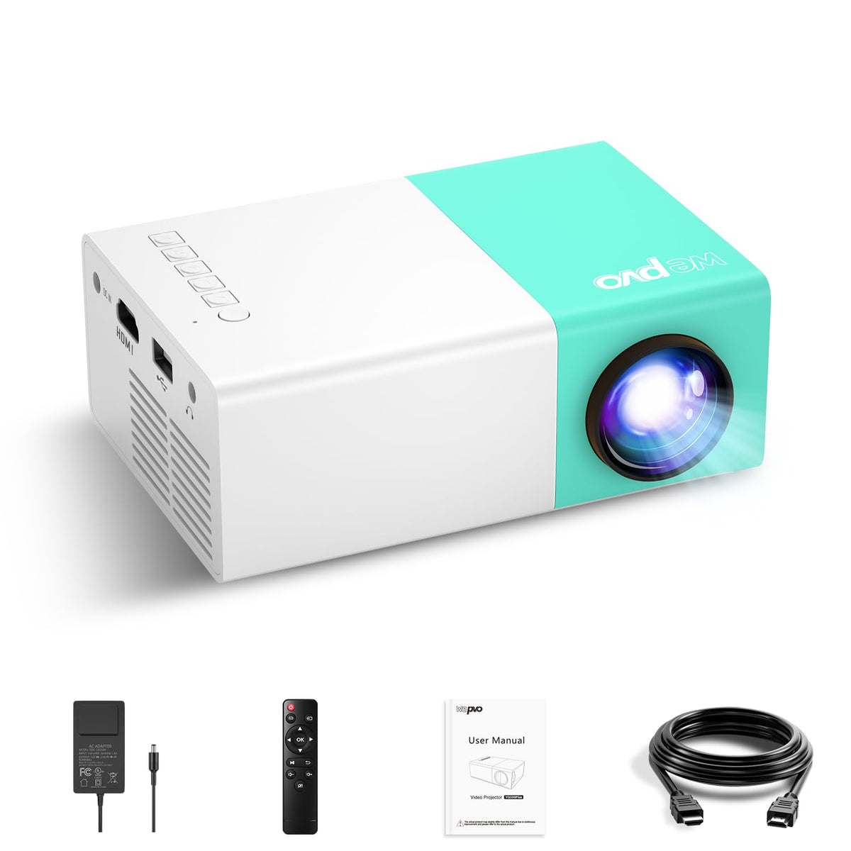 wepvo Projector Mini Portable Outdoor Movie Projectors, LED Pico Video Projector for Home Theater Film Projectors, Compatible with Smartphone/ Tablet/ Laptop/ TV Stick/ PS/ USB
