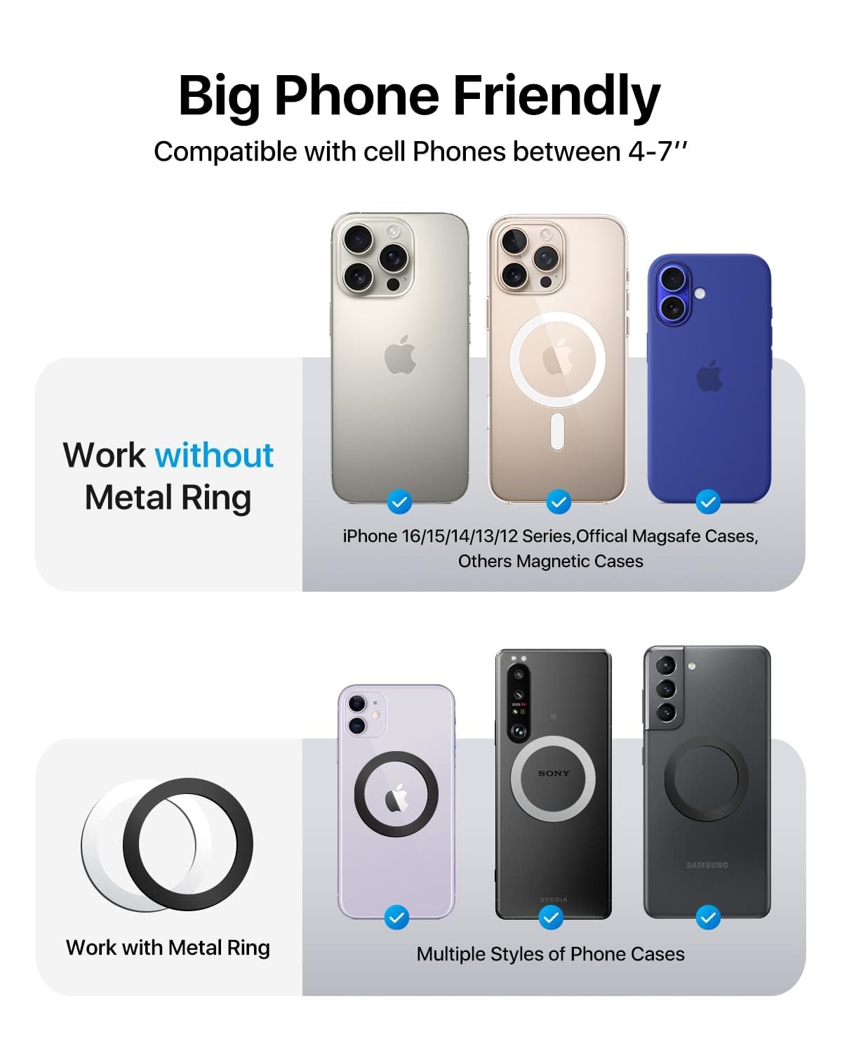 andobil 2025 Upgraded for Magsafe Car Mount [Biggest Panel, Big Phone Friendly] 360° Rotation Magnetic Phone Holder for Car Vent Suitable for iPhone 16/15/14 Pro Max Samsung S25/S24 (Grey)