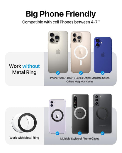 andobil 2025 Upgraded for Magsafe Car Mount [Biggest Panel, Big Phone Friendly] 360° Rotation Magnetic Phone Holder for Car Vent Suitable for iPhone 16/15/14 Pro Max Samsung S25/S24 (Grey)