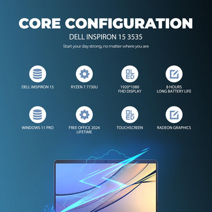 Dell Inspiron-15 3535 Touchscreen Laptop Computer - w/Office Lifetime • 15.6" Full HD • Ryzen 7 7730U(up to 4.5 GHz) • Long Battery Life • Win 11 PRO for Person Use or Business Work(64GB RAM, 2TB SSD)