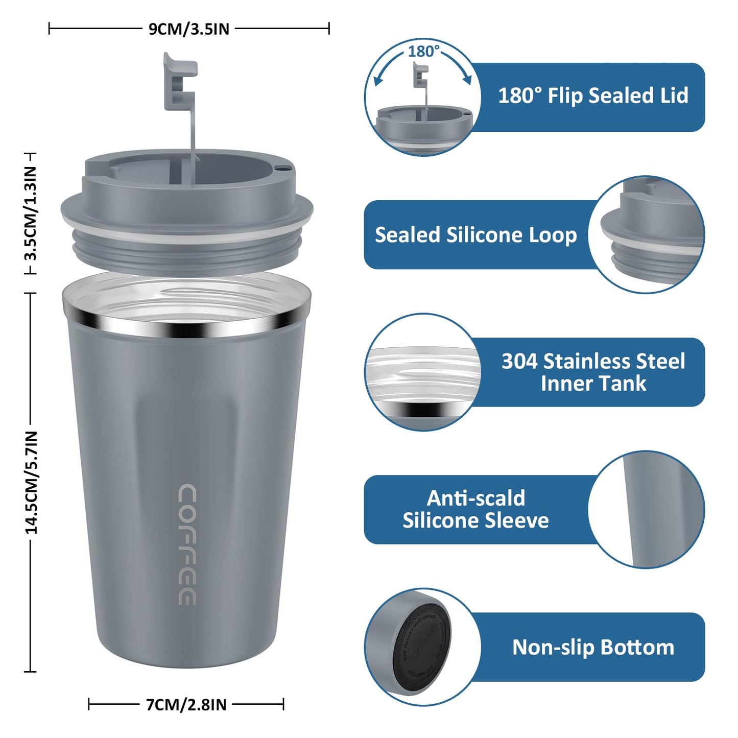 CS COSDDI 12 oz Stainless Steel Vacuum Insulated Tumbler - Coffee Travel Mug Spill Proof with Lid - Coffee Cups for Keep Hot/Ice Coffee,Tea and Beer