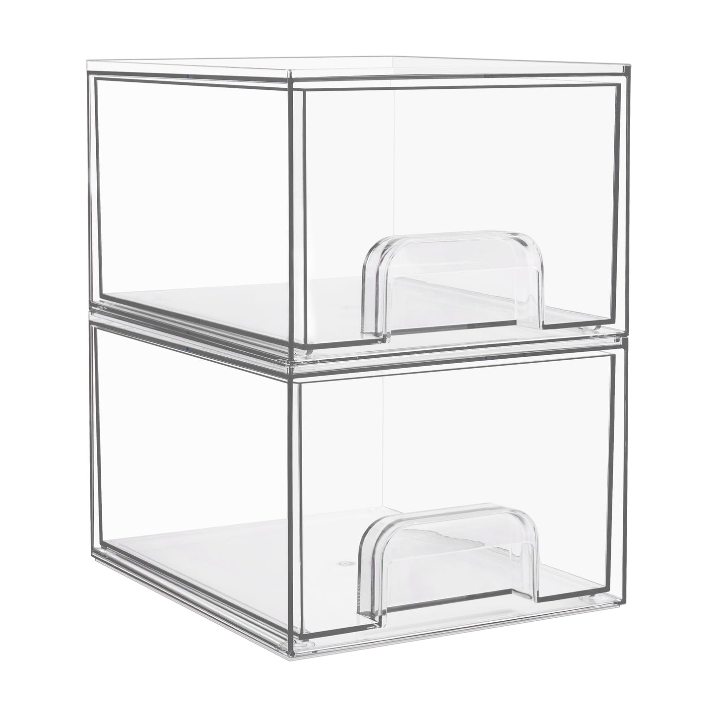 Vtopmart 2 Pack Clear Stackable Storage Drawers, 4.4'' Tall Acrylic Bathroom Makeup Organizer,Plastic Storage Bins For Vanity, Undersink, Kitchen Cabinets, Pantry, Home Organization